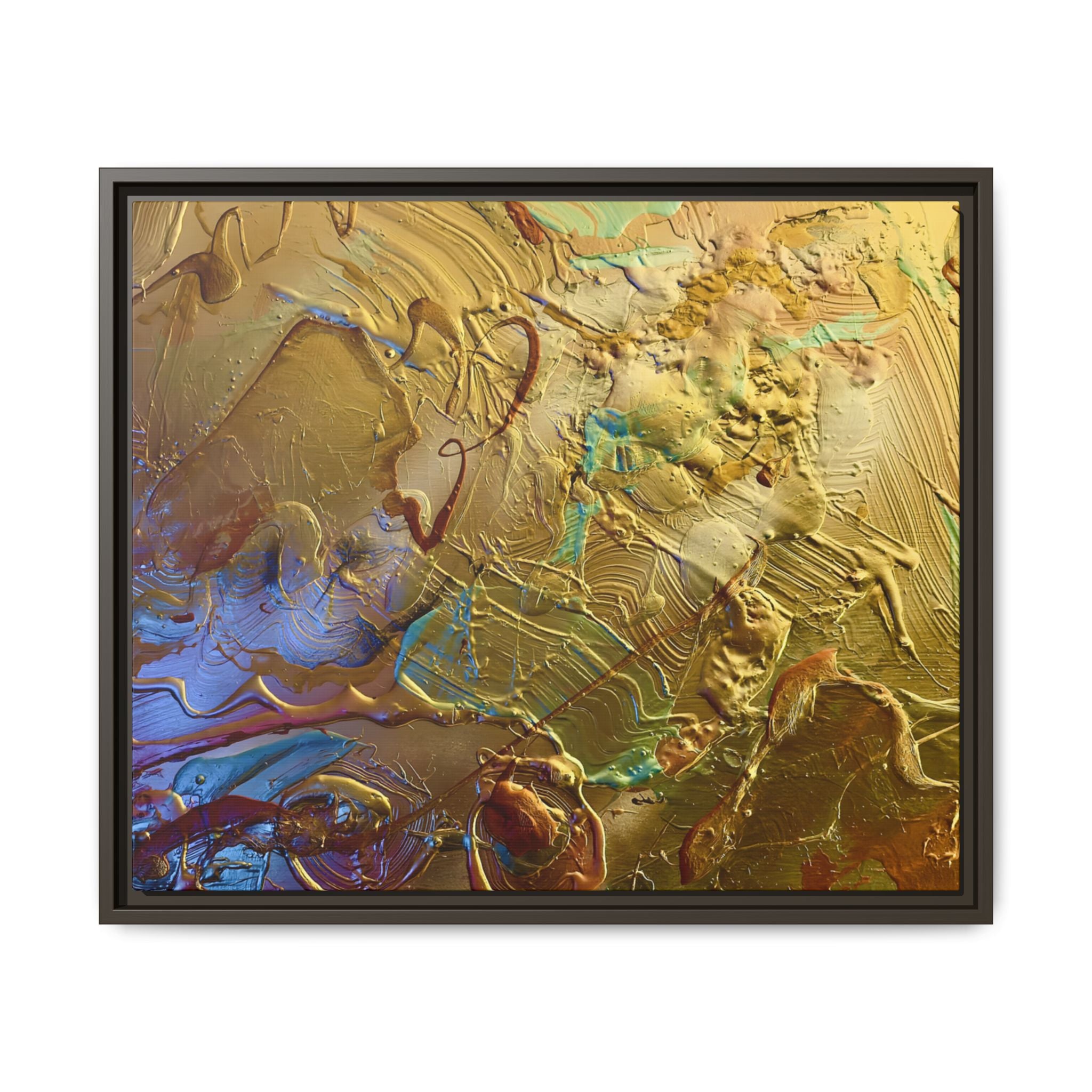 Framed Abstract Metallic Gold Canvas Print — Modern Textured Wall Art