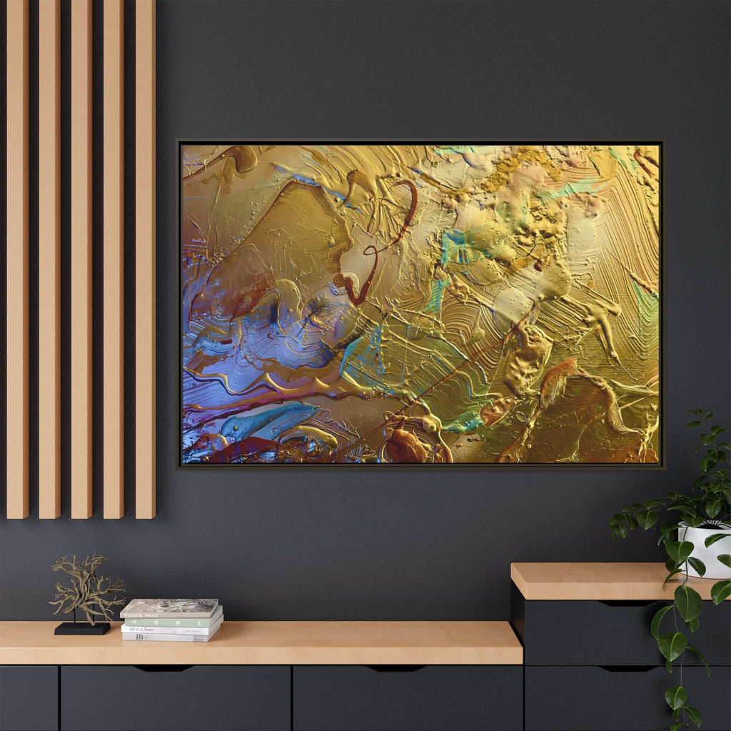Framed Abstract Metallic Gold Canvas Print — Modern Textured Wall Art
