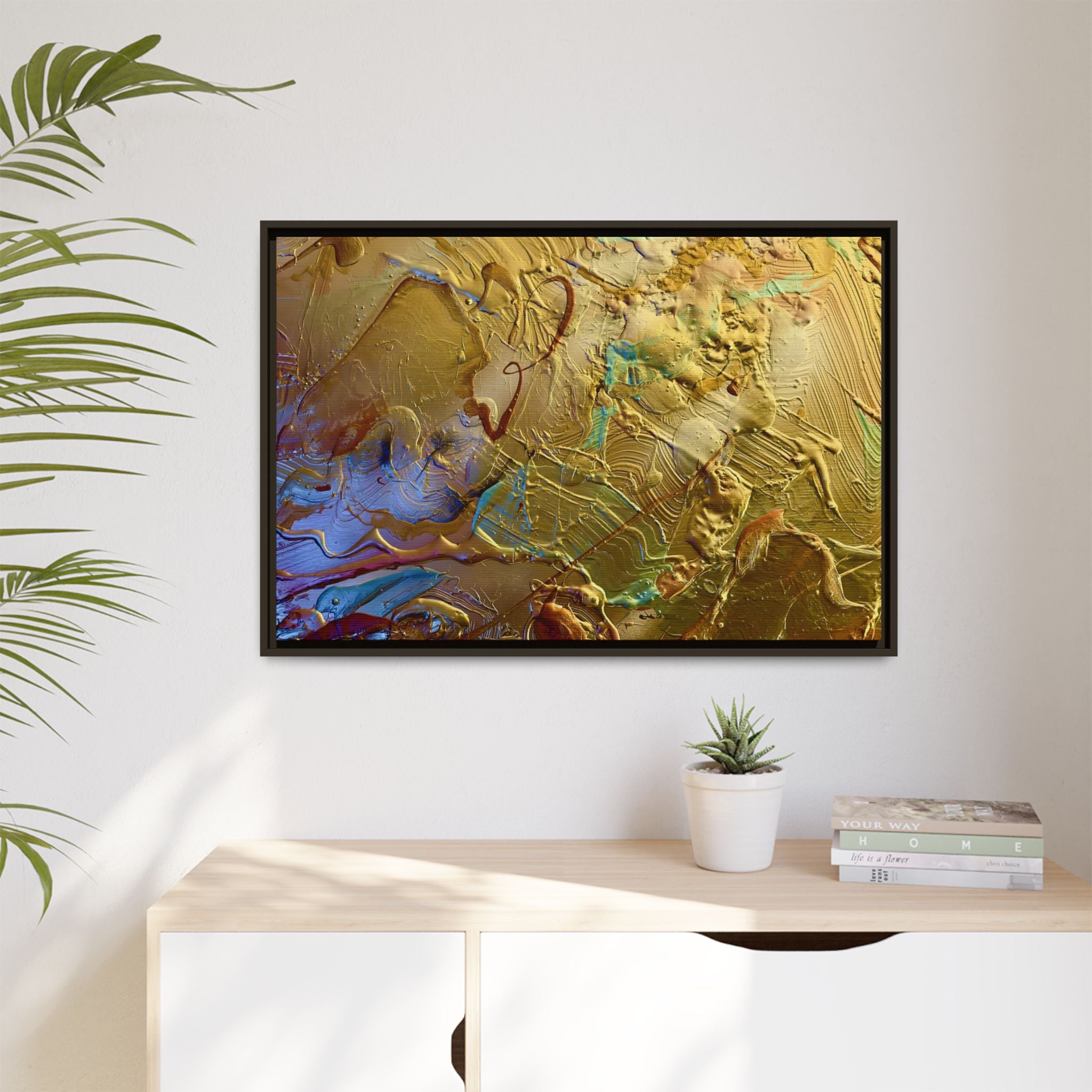 Framed Abstract Metallic Gold Canvas Print — Modern Textured Wall Art
