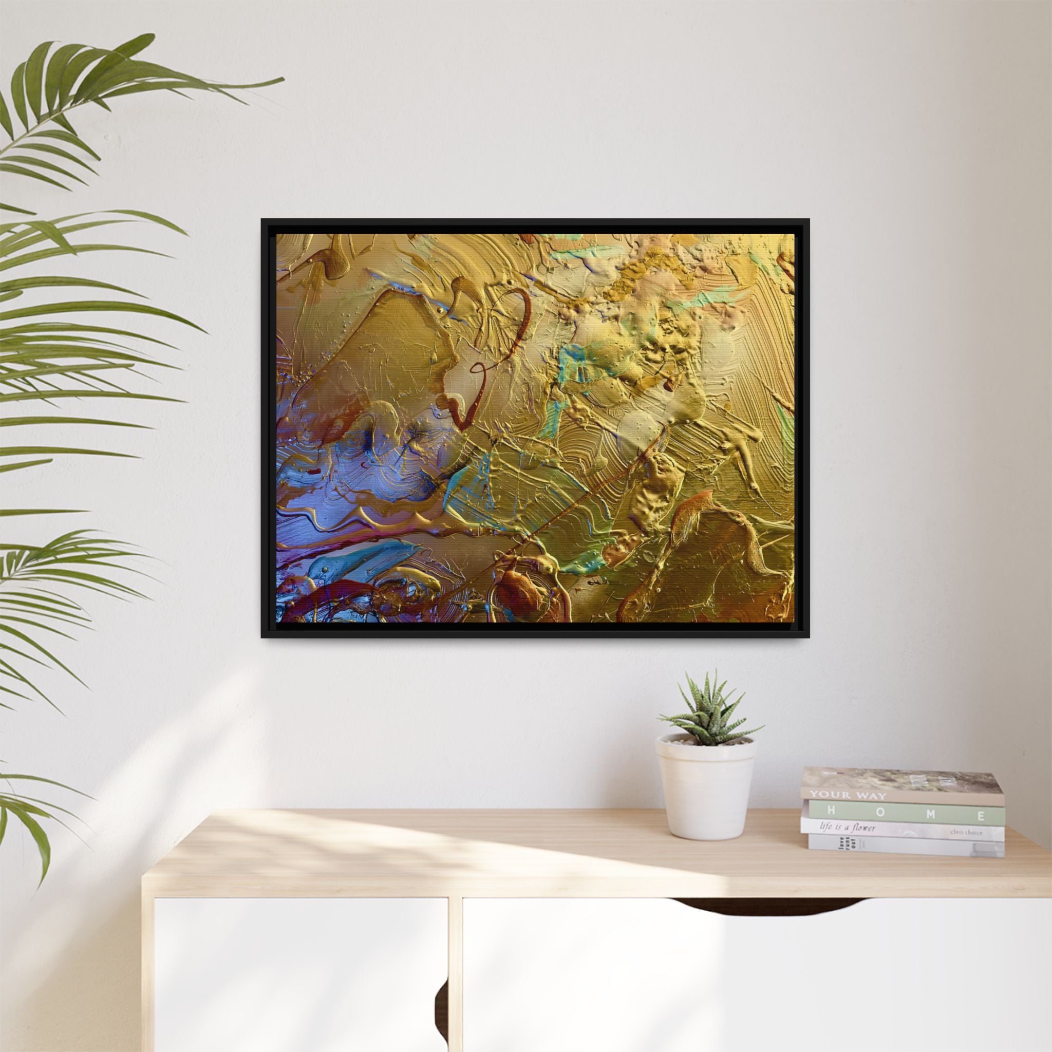 Framed Abstract Metallic Gold Canvas Print — Modern Textured Wall Art