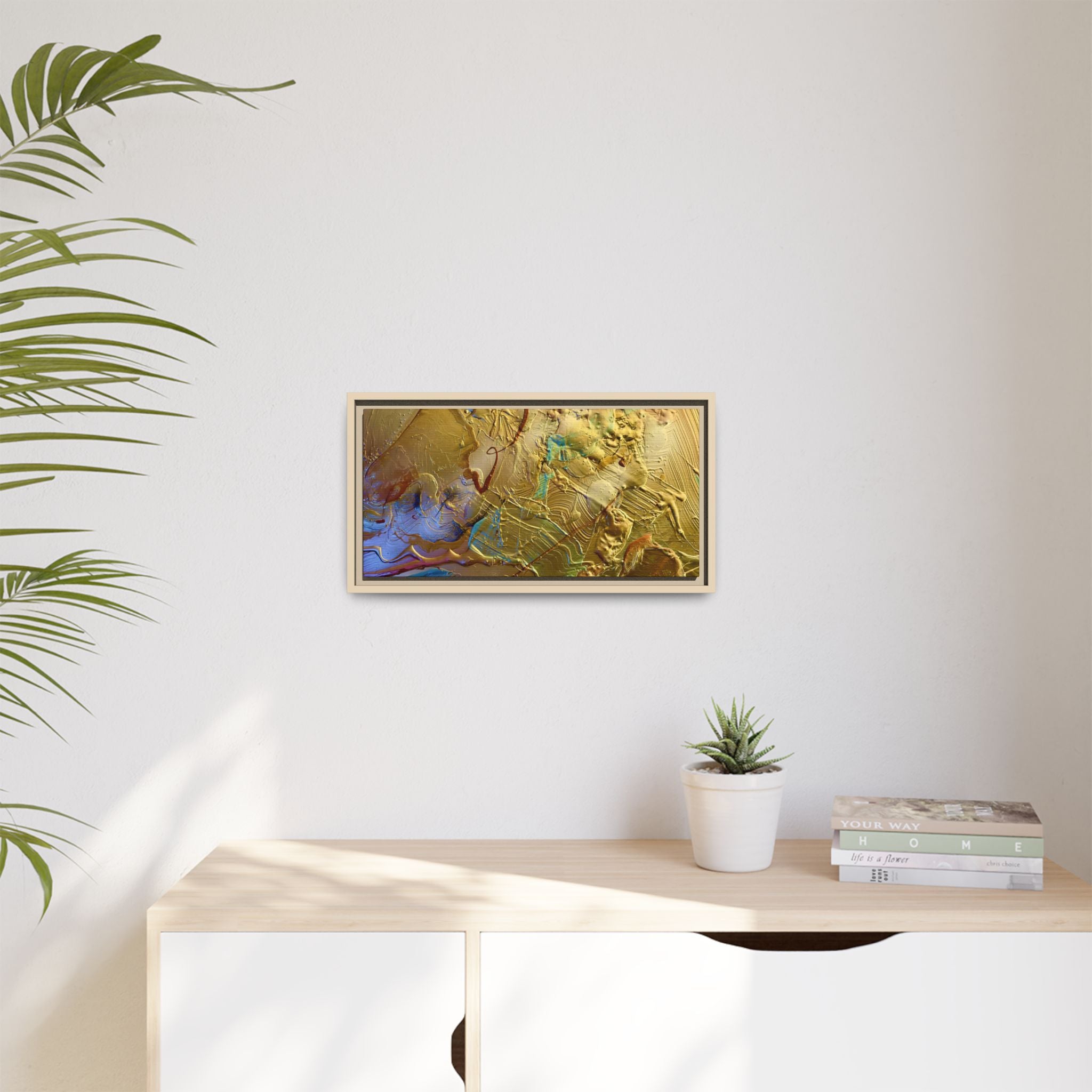Framed Abstract Metallic Gold Canvas Print — Modern Textured Wall Art
