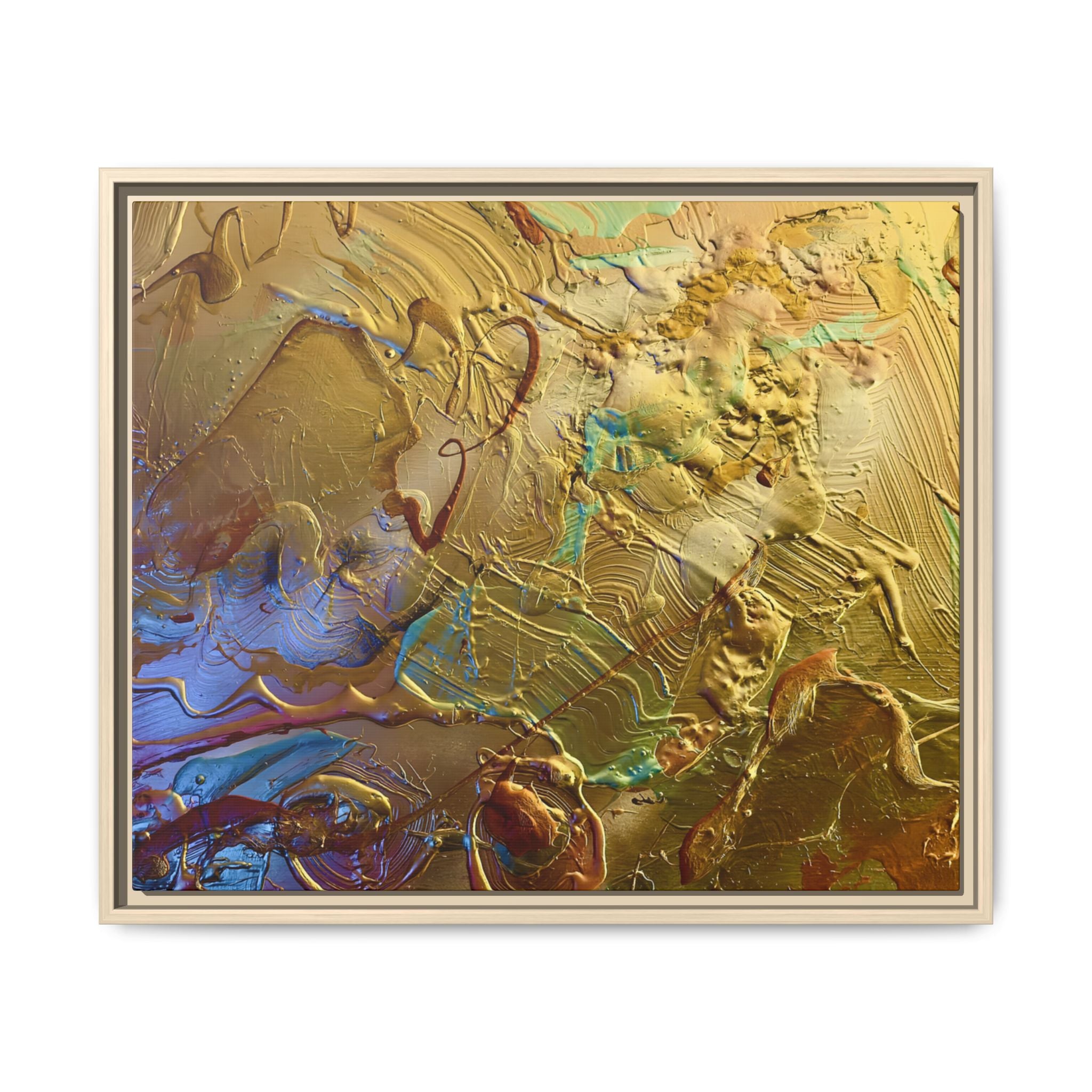 Framed Abstract Metallic Gold Canvas Print — Modern Textured Wall Art