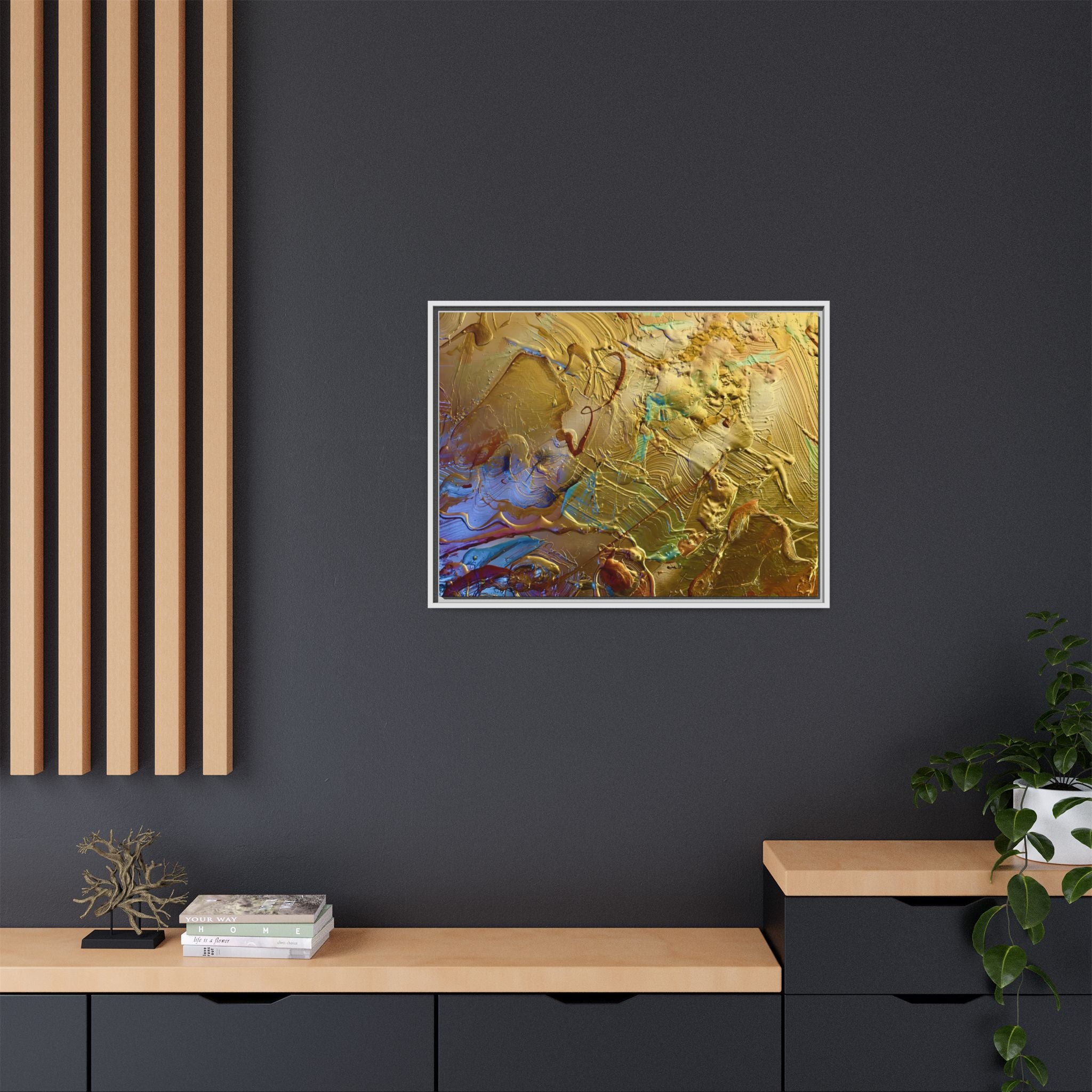 Framed Abstract Metallic Gold Canvas Print — Modern Textured Wall Art