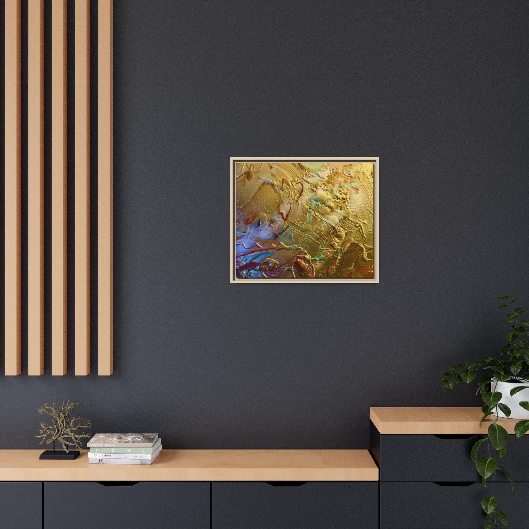 Framed Abstract Metallic Gold Canvas Print — Modern Textured Wall Art
