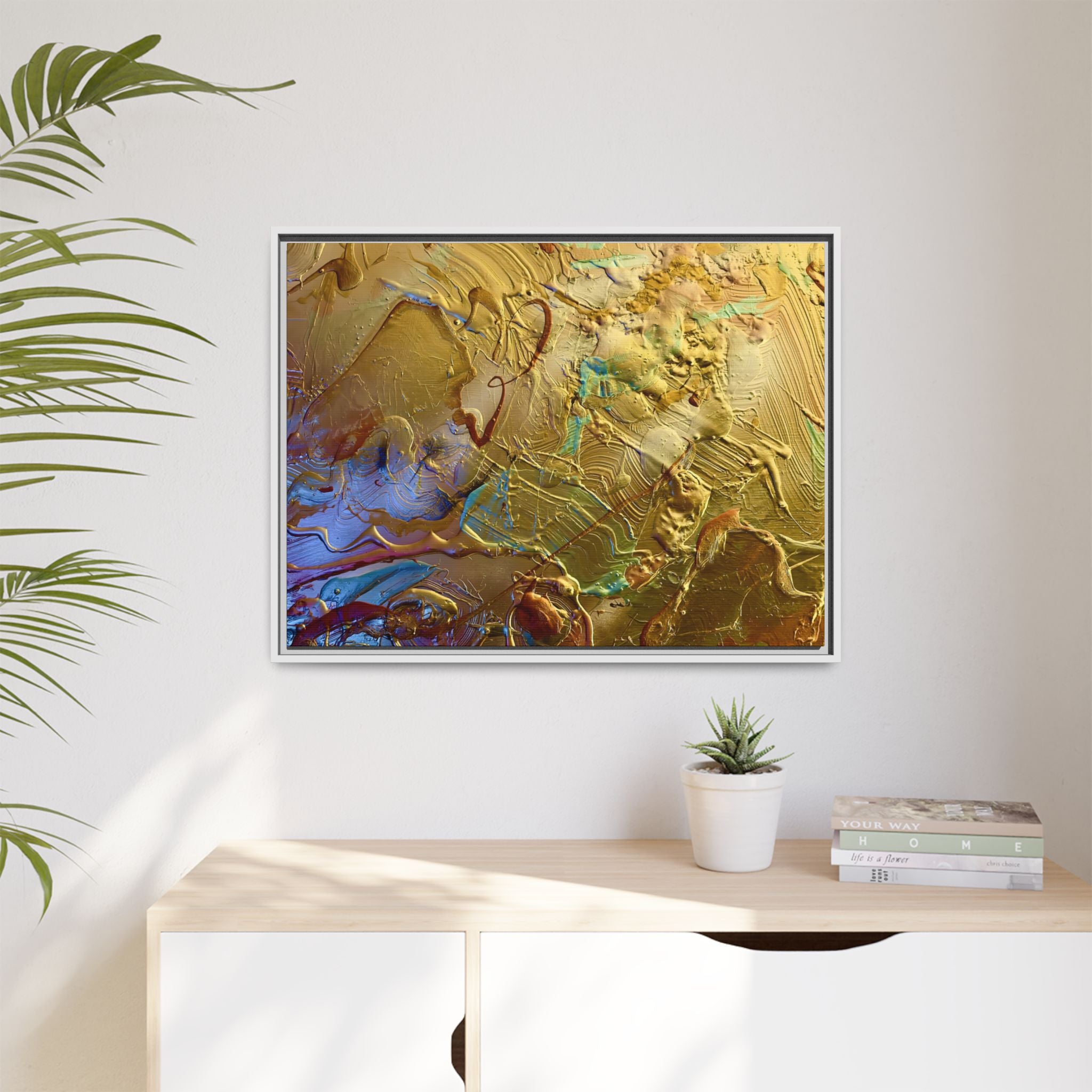 Framed Abstract Metallic Gold Canvas Print — Modern Textured Wall Art