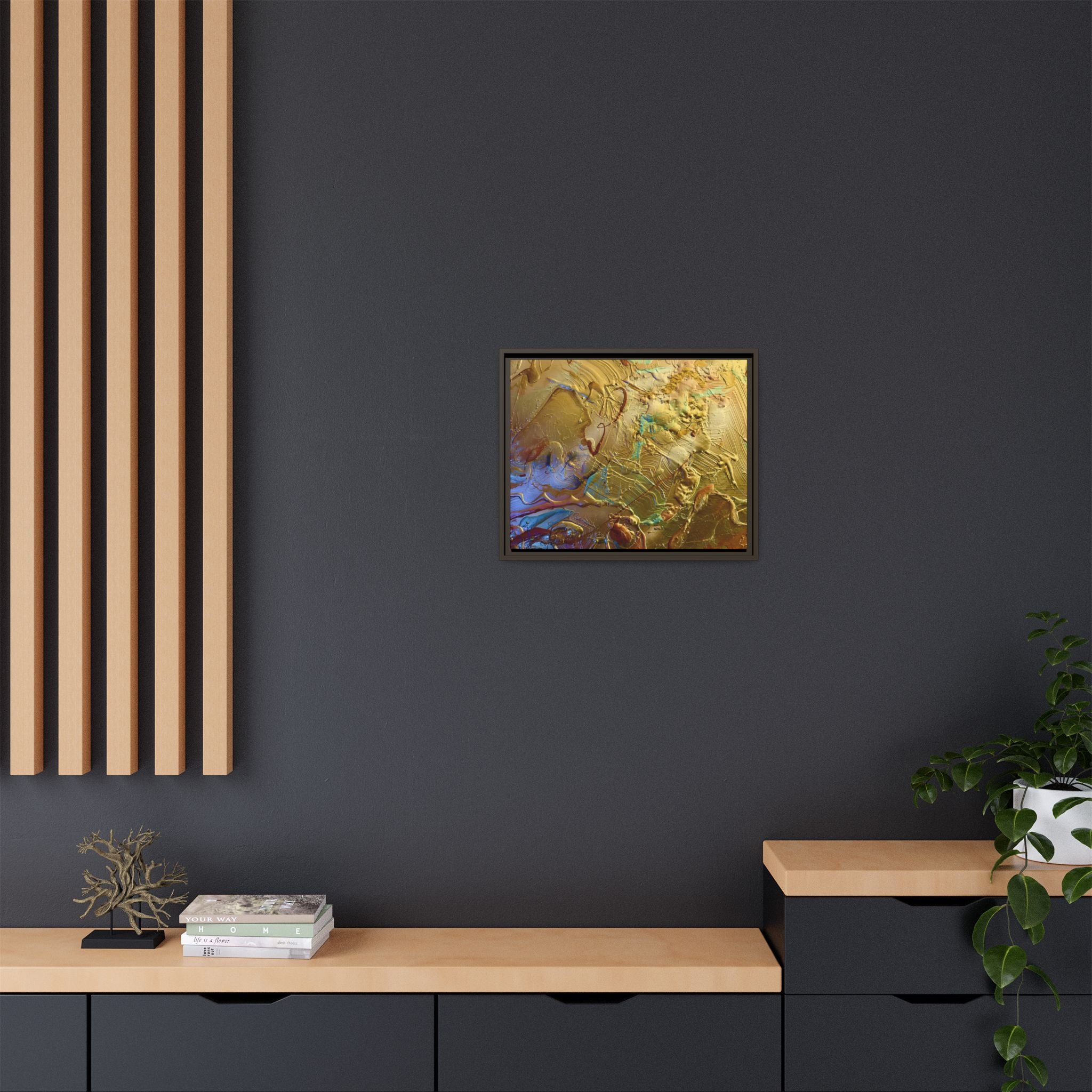 Framed Abstract Metallic Gold Canvas Print — Modern Textured Wall Art