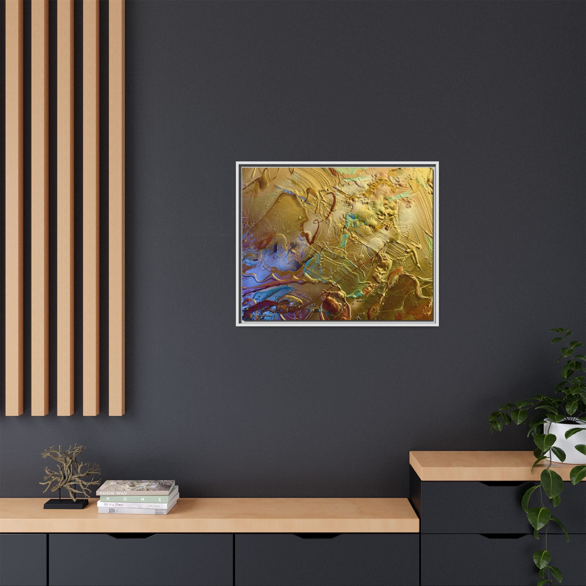 Framed Abstract Metallic Gold Canvas Print — Modern Textured Wall Art