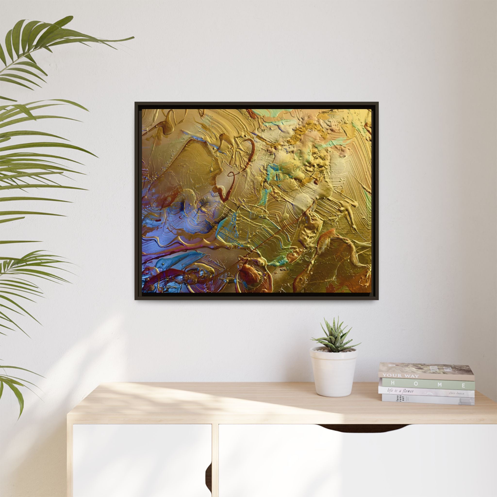 Framed Abstract Metallic Gold Canvas Print — Modern Textured Wall Art
