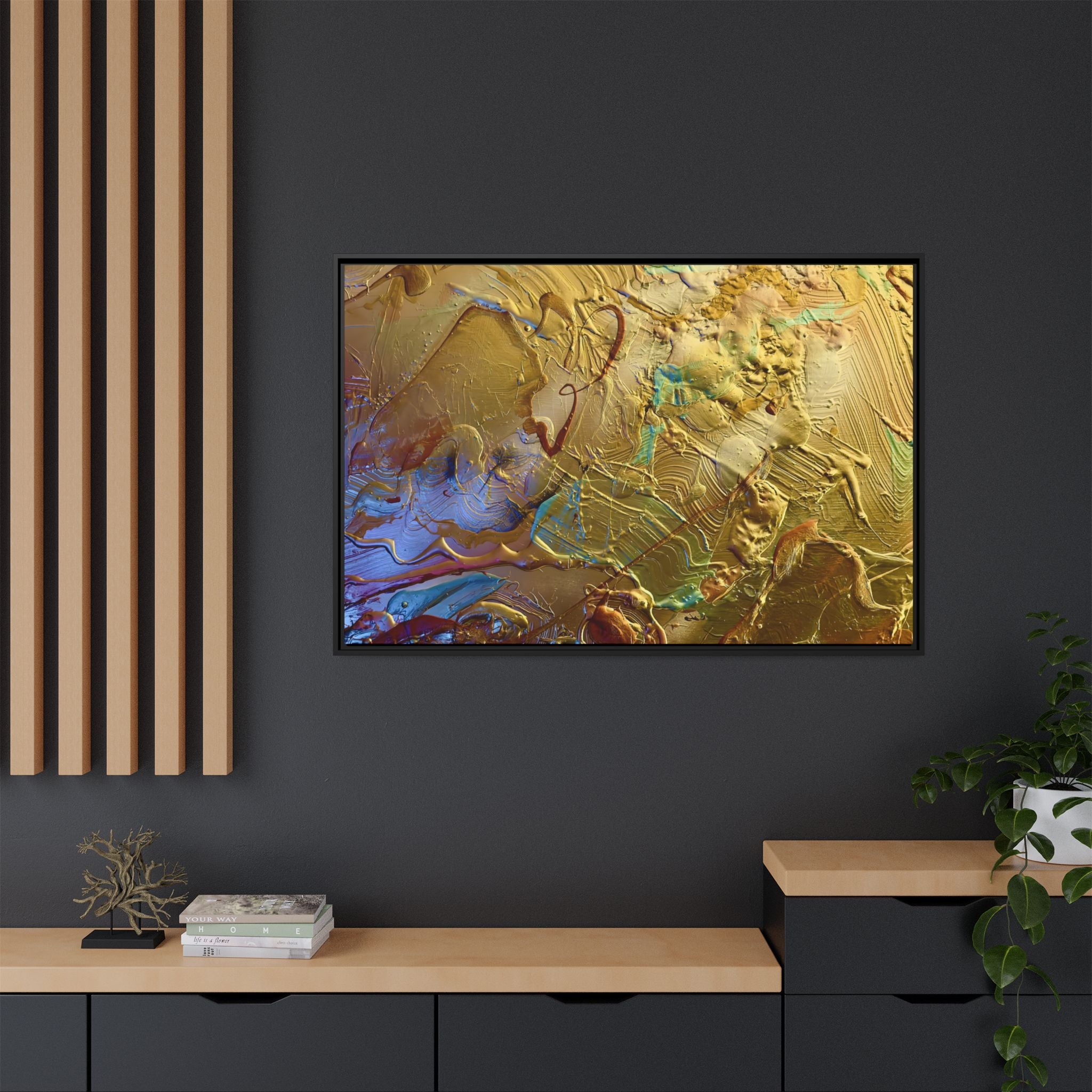 Framed Abstract Metallic Gold Canvas Print — Modern Textured Wall Art