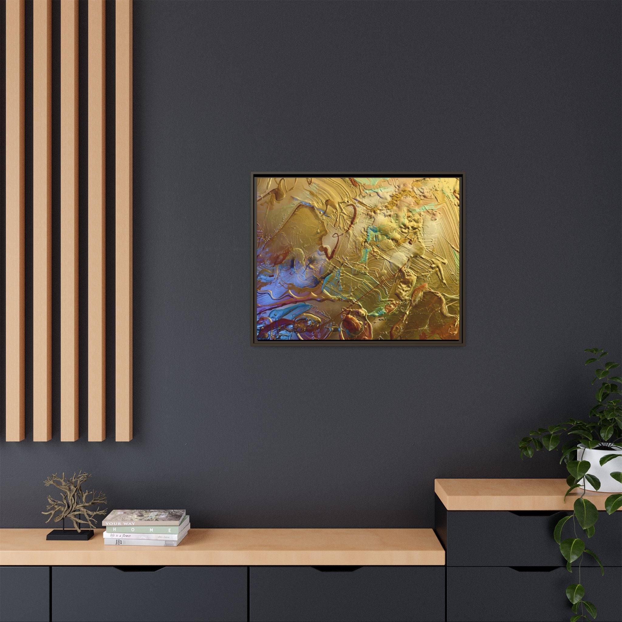 Framed Abstract Metallic Gold Canvas Print — Modern Textured Wall Art