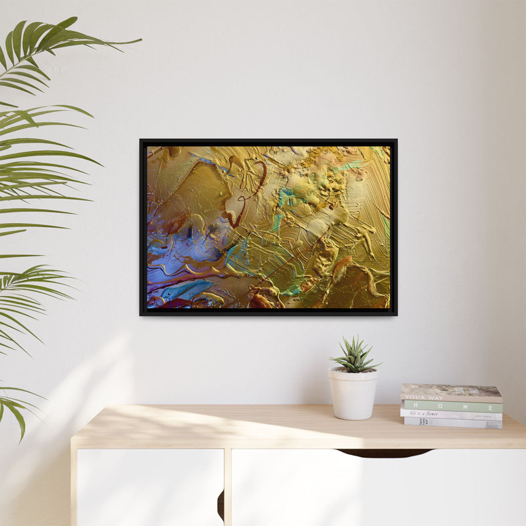 Framed Abstract Metallic Gold Canvas Print — Modern Textured Wall Art