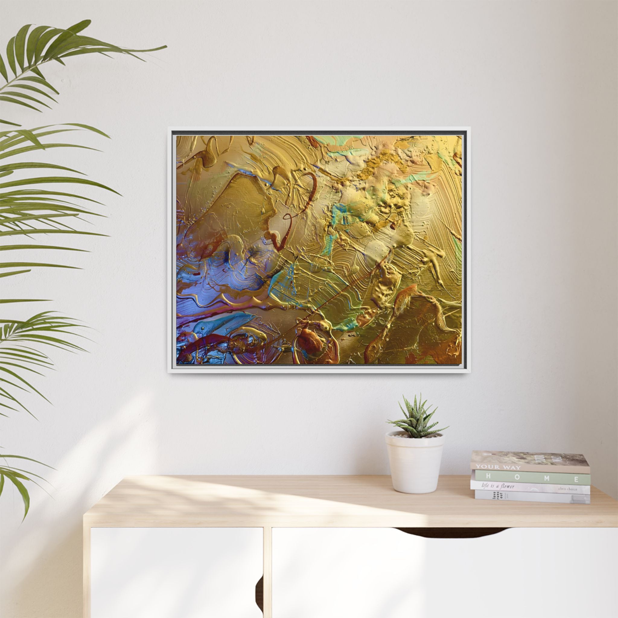 Framed Abstract Metallic Gold Canvas Print — Modern Textured Wall Art