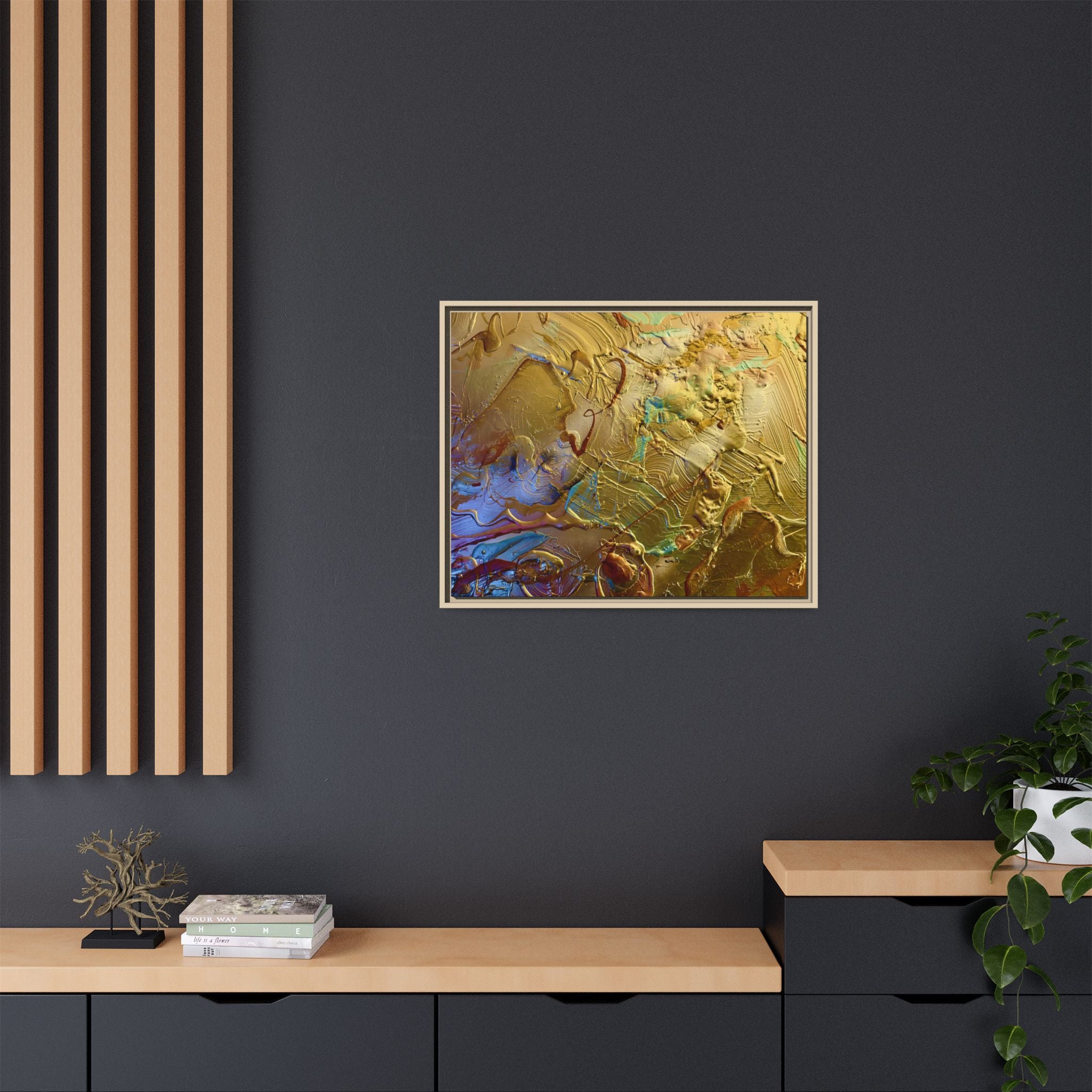 Framed Abstract Metallic Gold Canvas Print — Modern Textured Wall Art