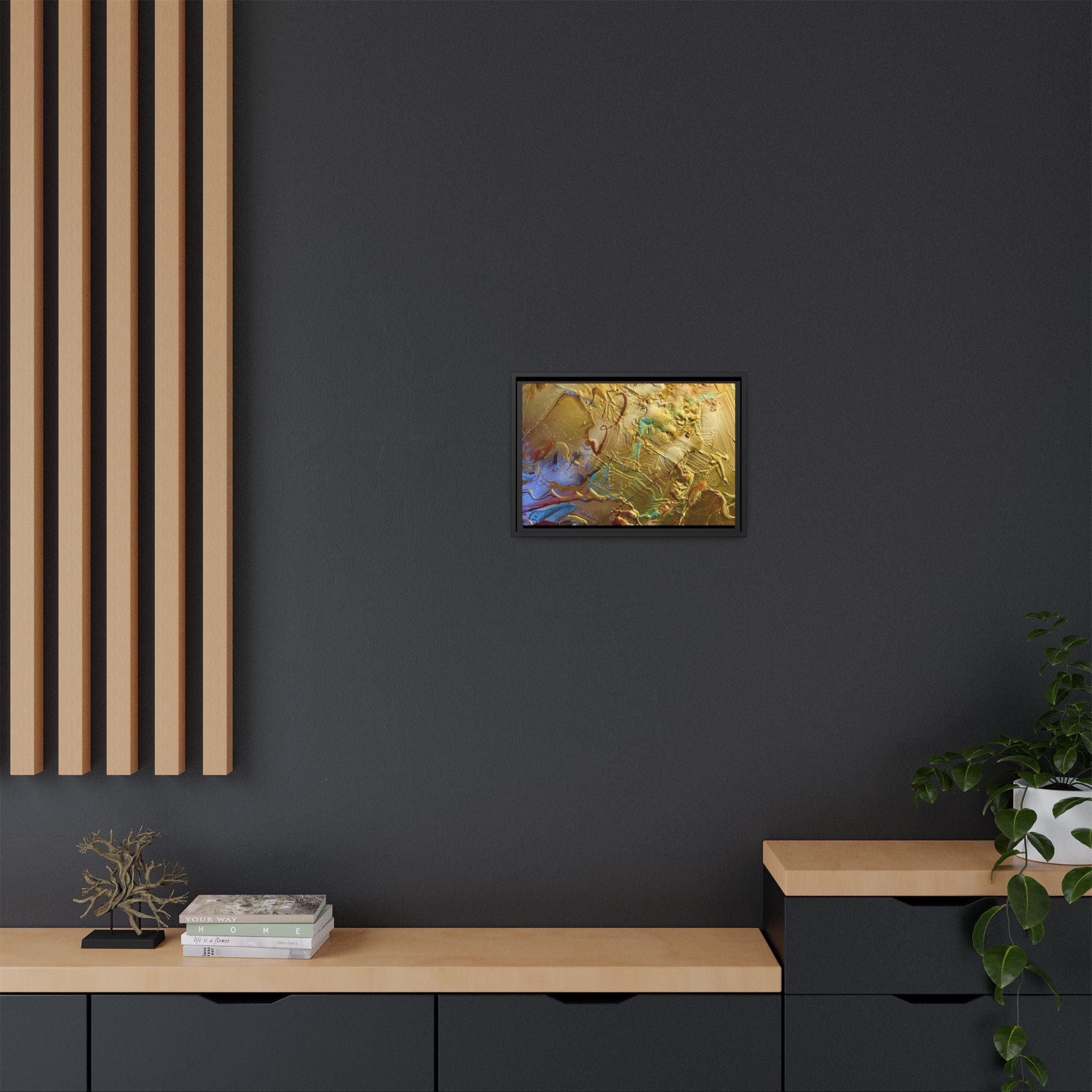 Framed Abstract Metallic Gold Canvas Print — Modern Textured Wall Art