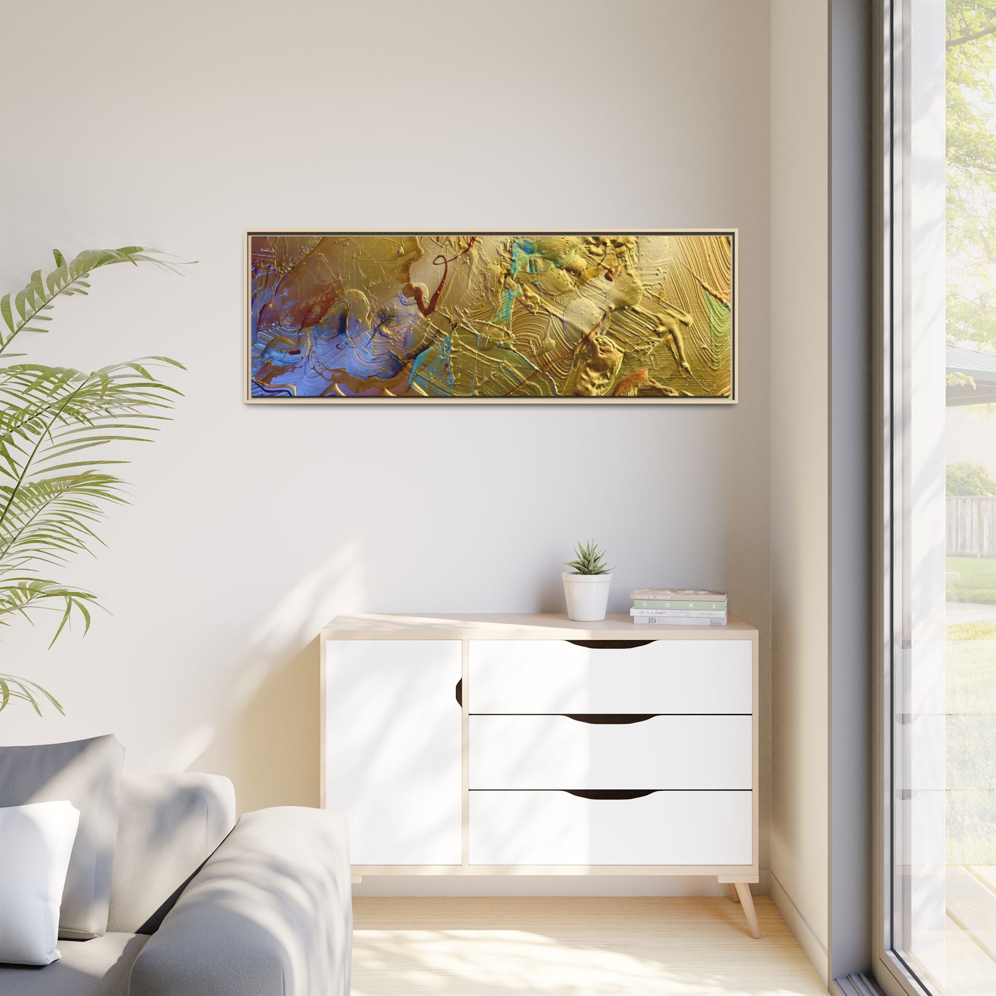 Framed Abstract Metallic Gold Canvas Print — Modern Textured Wall Art